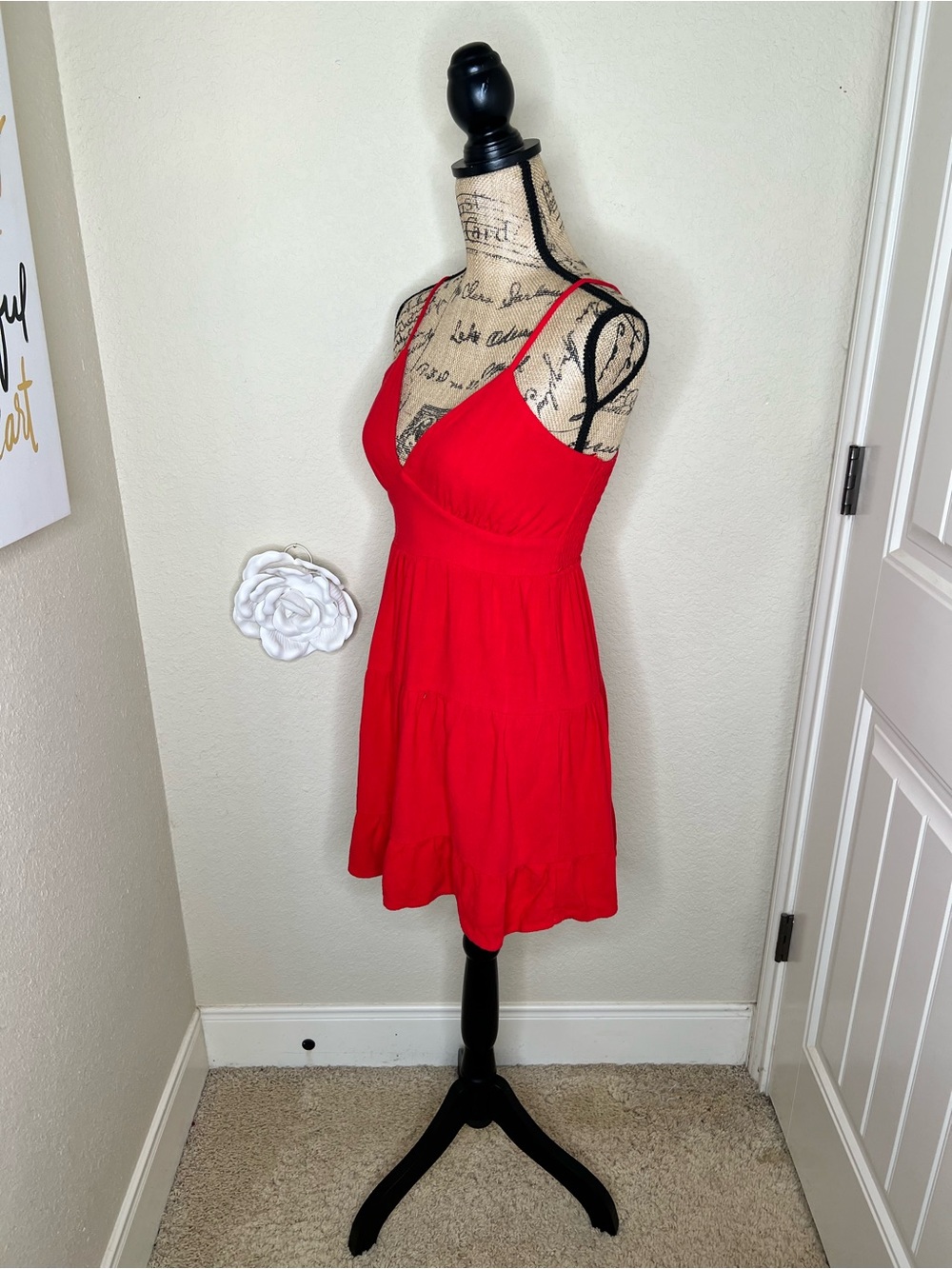 NTM: Morceau Los Angeles Red Linen Blend Tiered Mini Dress Smocked Back M - Picture 8 of 16
